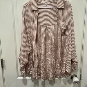 Jane and Delancey Pink and White Striped Button-Down Shirt